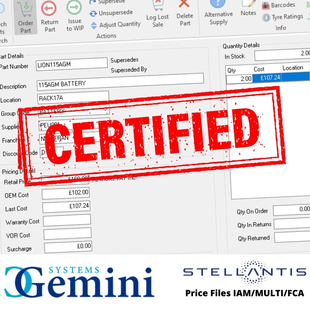 Gemini Systems are proud to announce Stellantis Certification.