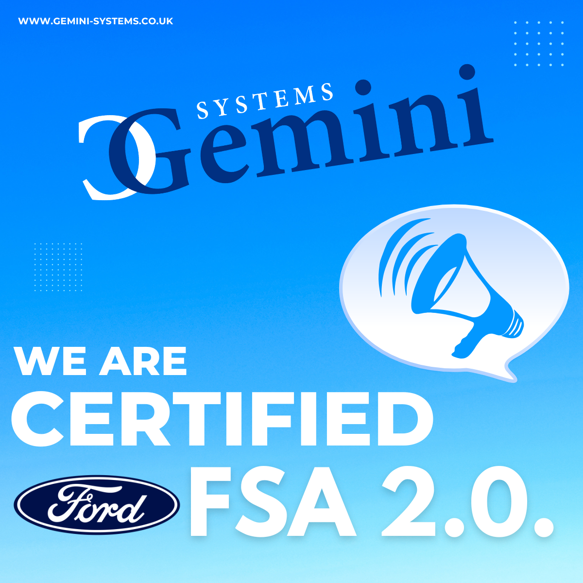 Gemini Systems are now certified for the Ford FSA 2.0 Interface.